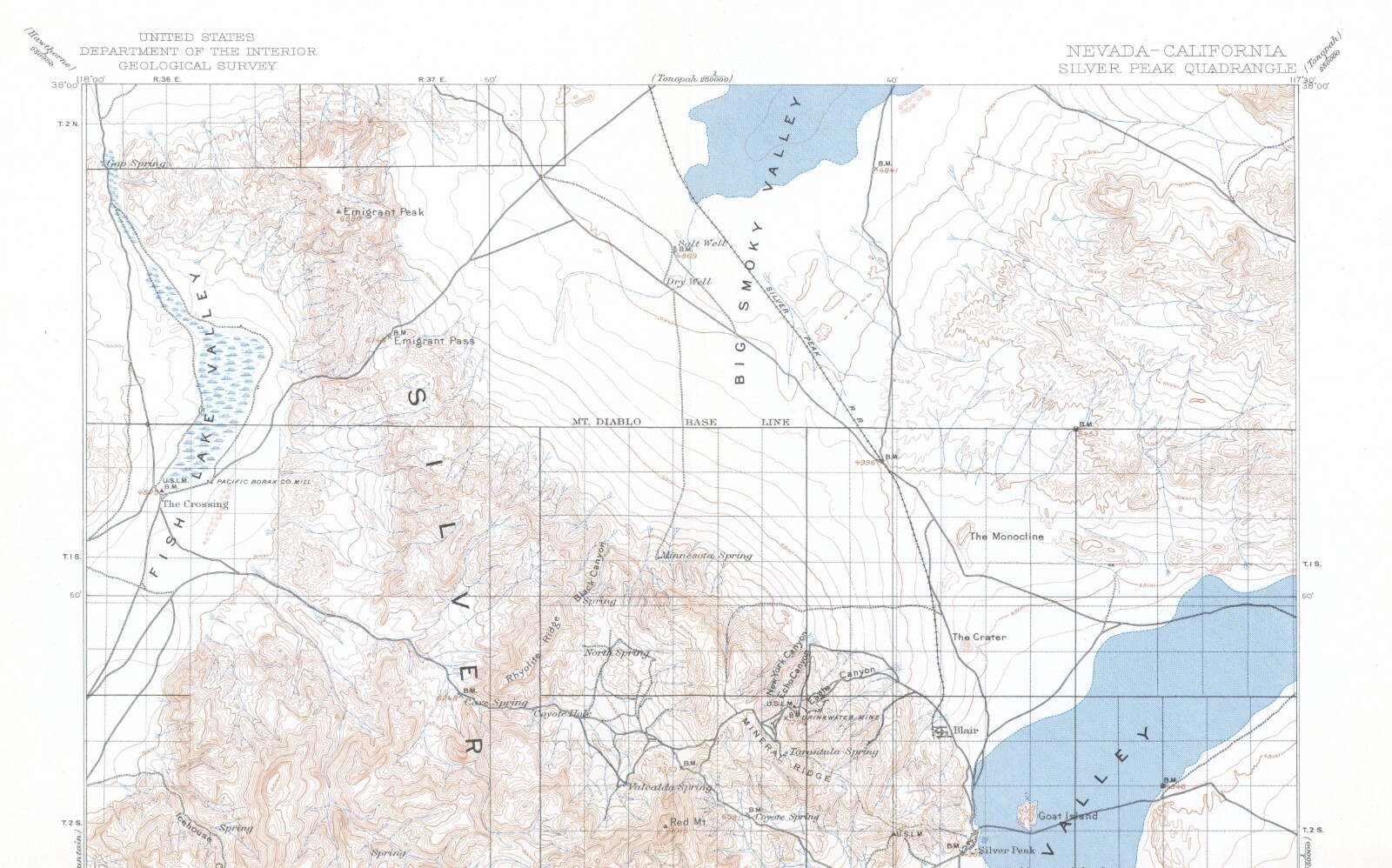 Silver Peak Quadrangle, Nevada-California 1898 Map USGS 1:125,000 Scale Topo