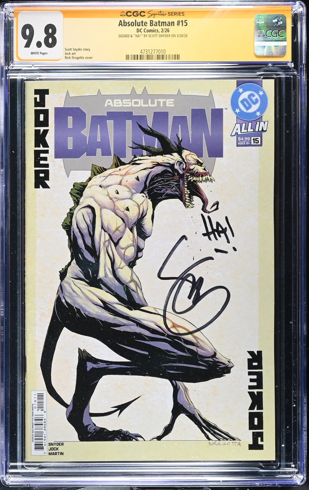 Absolute Batman #15 (2026 1st Print) CGCSS 9.8 - SIGNED & \