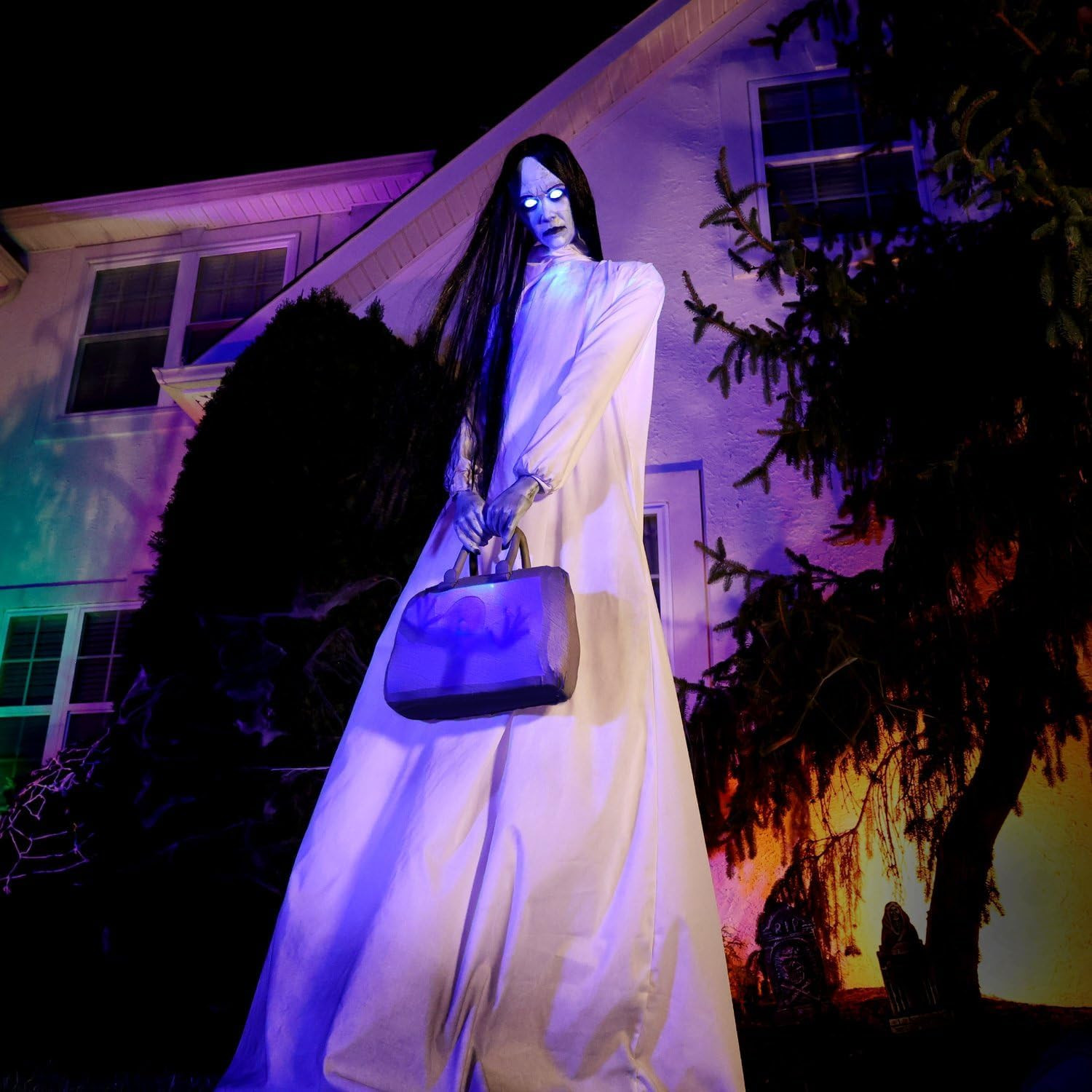 6 FT 11 IN ANIMATED TALL SPECTER LADY HALLOWEEN ANIMATRONIC PROP