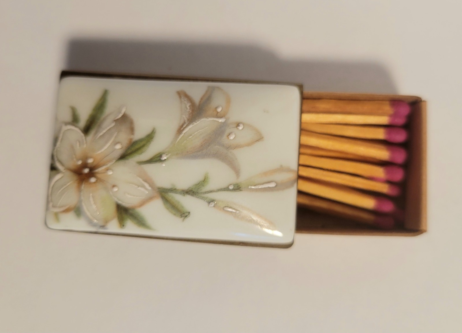 Vintage Hand Painted Porcelain Match Box Holder