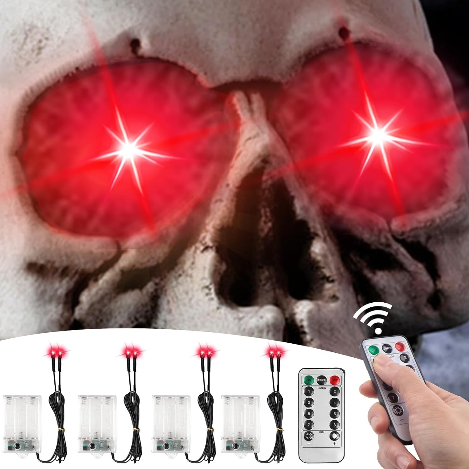 4 Pack Halloween Decoration LED Glowing Light Up Skulls Eyes, Horror DIY Glowing