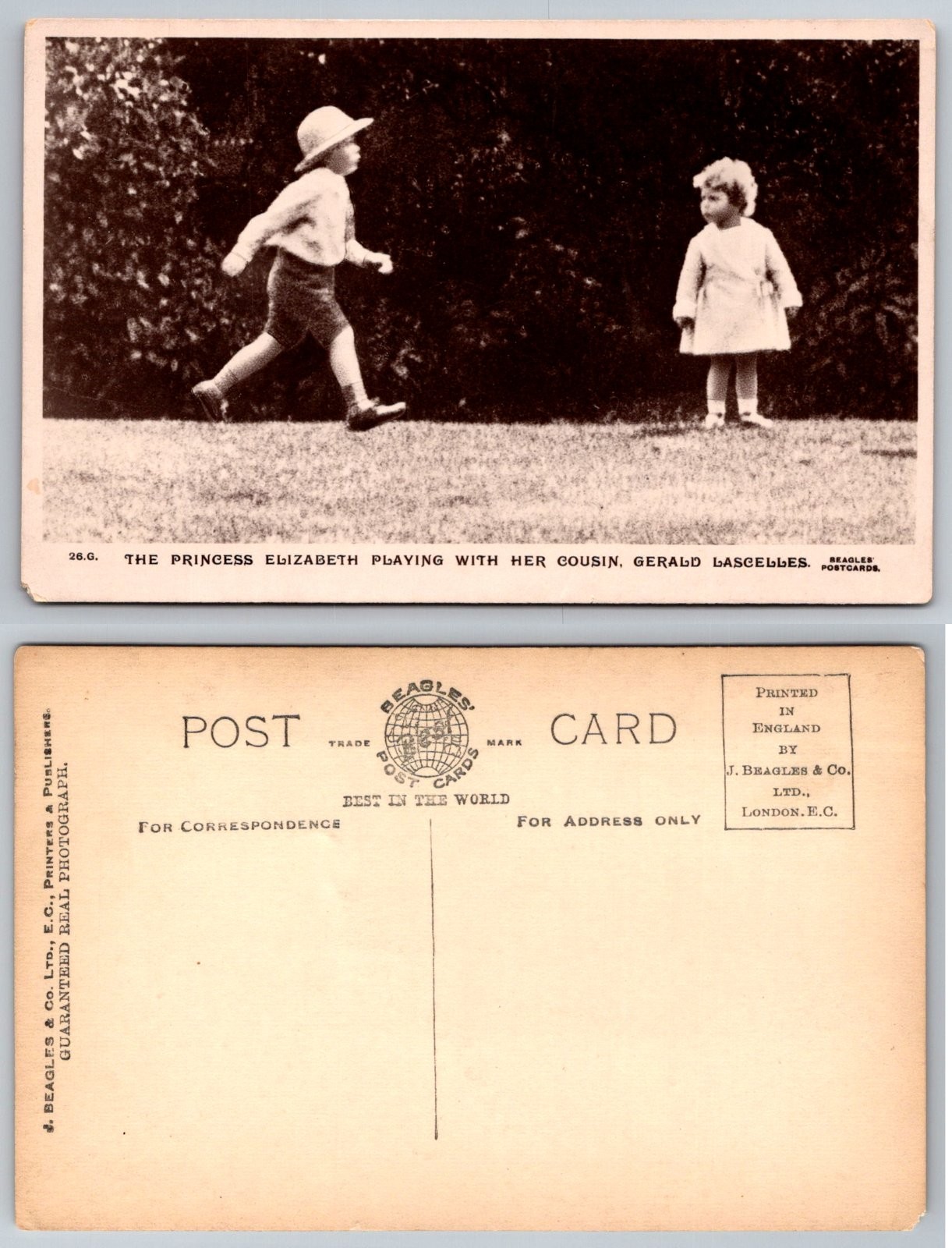 Princess Elizabeth Gerald Lascelles Playing Children Beagles Postcard