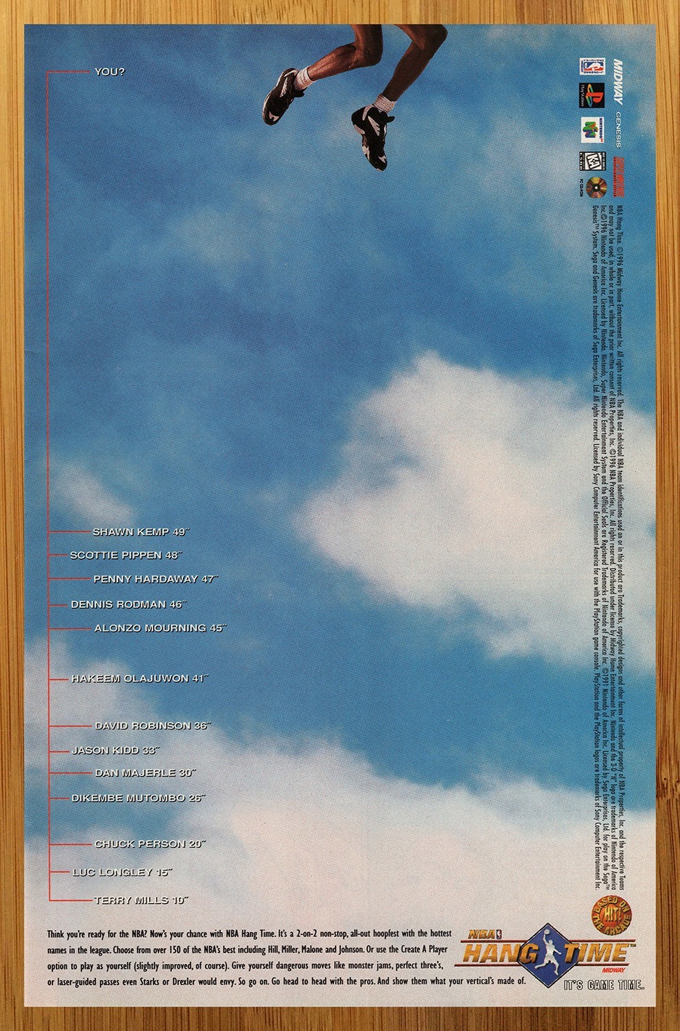 1996 NBA Hang Time Playstation 1 PS1 N64 PC Print Ad/Poster Basketball Game Art