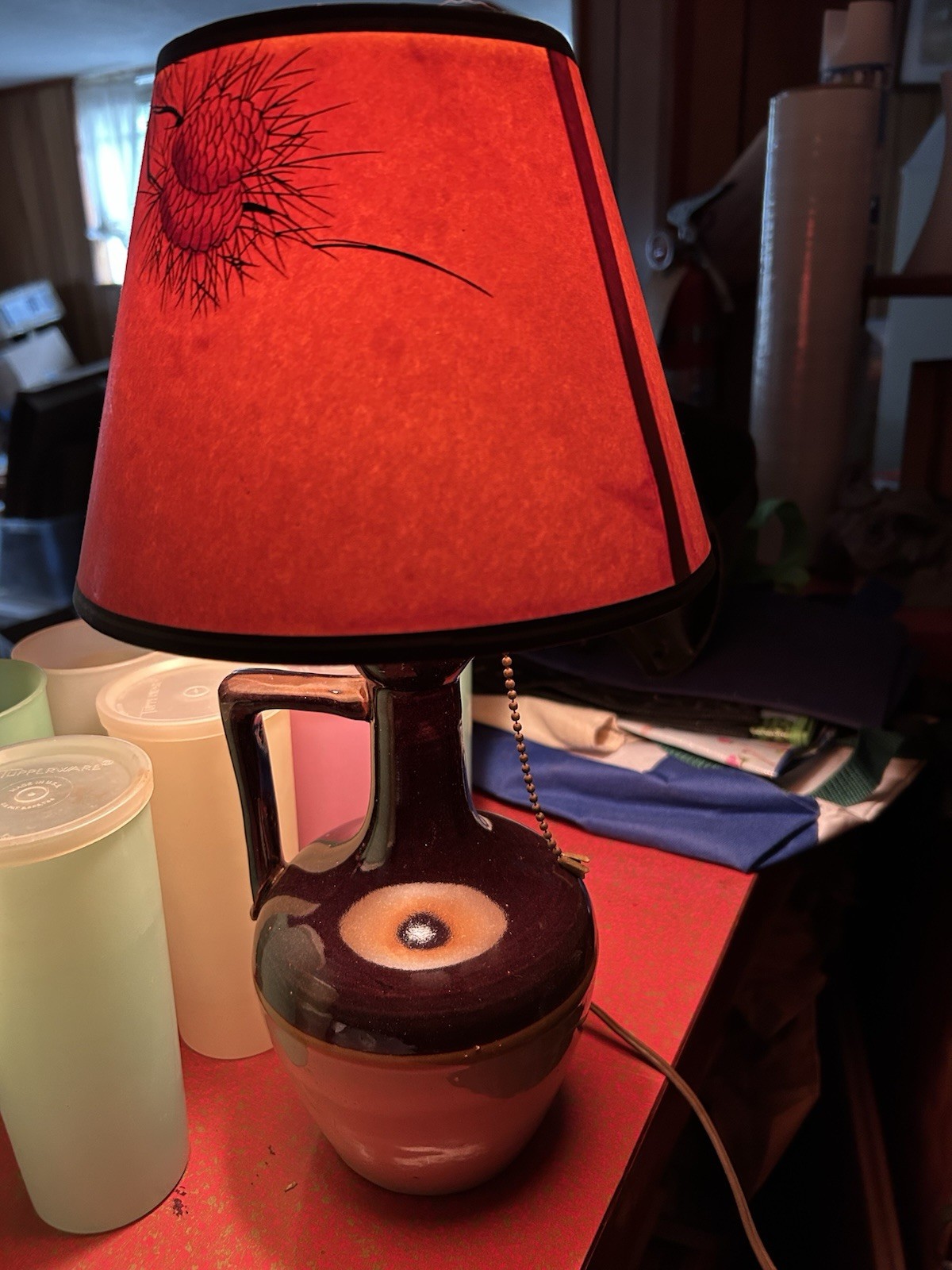 Early Midcentury Little Ceramic Jug Lamp With Shade
