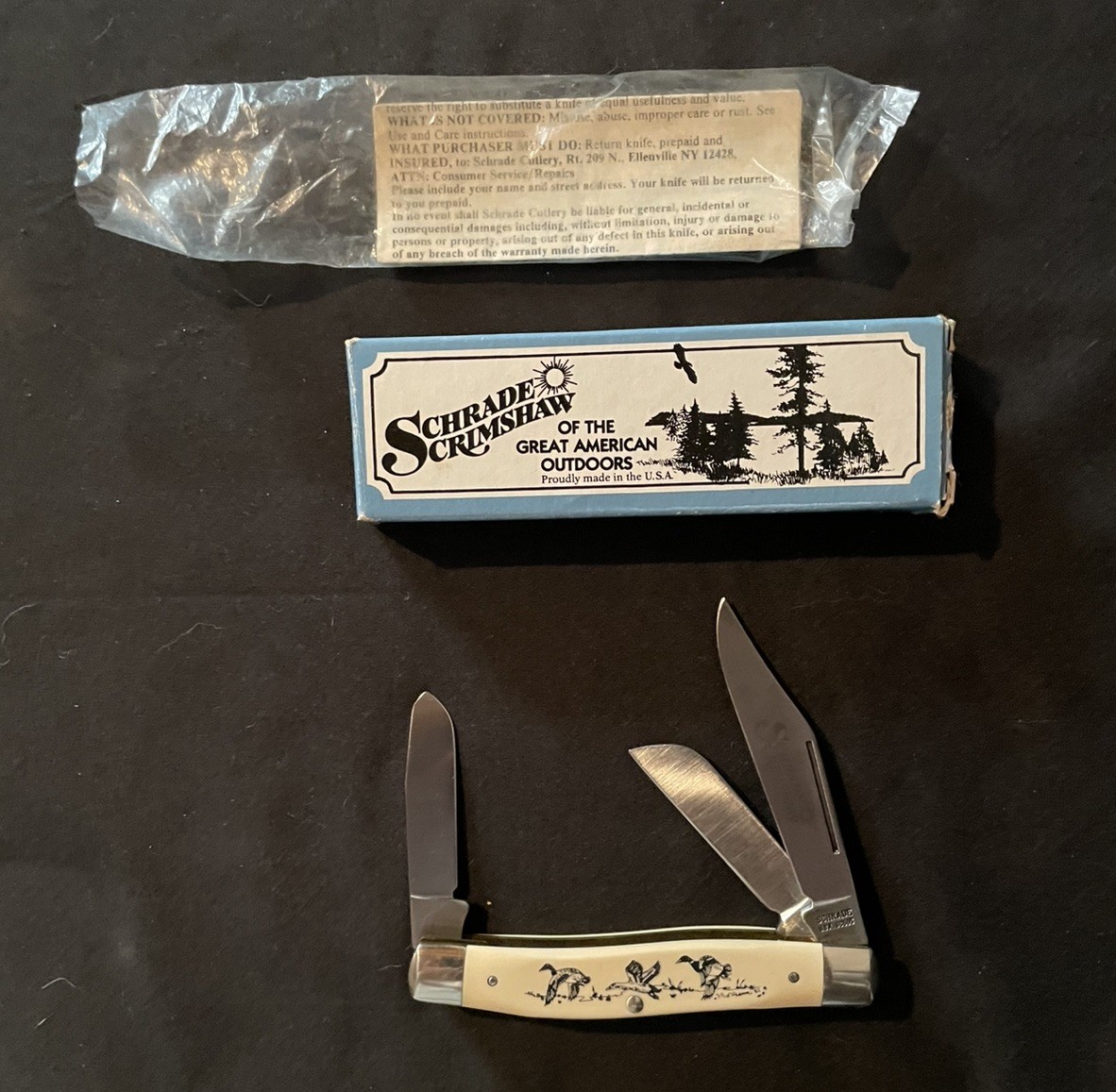 Schrade Stockman NIB Vintage Scrimshaw Series Duck Scrimshaw 505SC USA - 1994