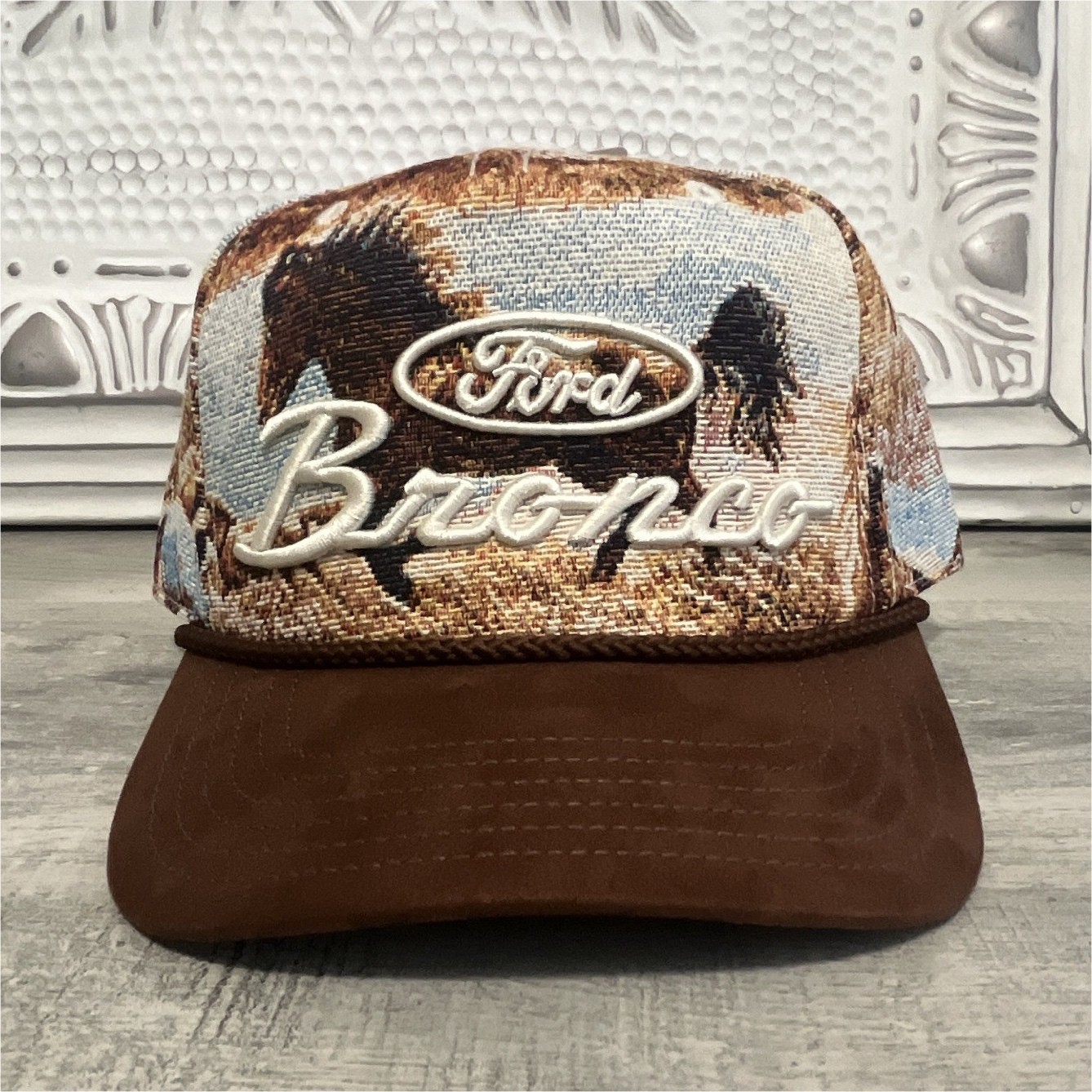 Ford Bronco Embroidered Tapestry SnapBack Rope Brown Brim Officially Licensed