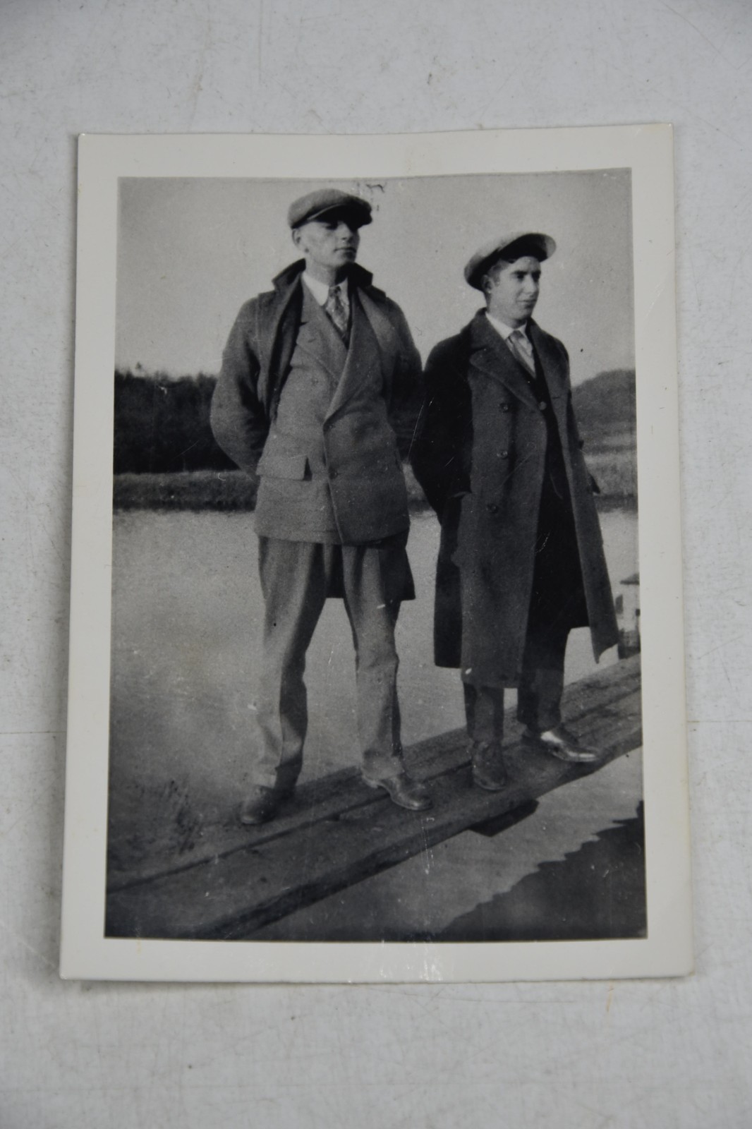 Vintage B&W Photograph Harvy Cox Post Office Worker Americana 2 Men Lake