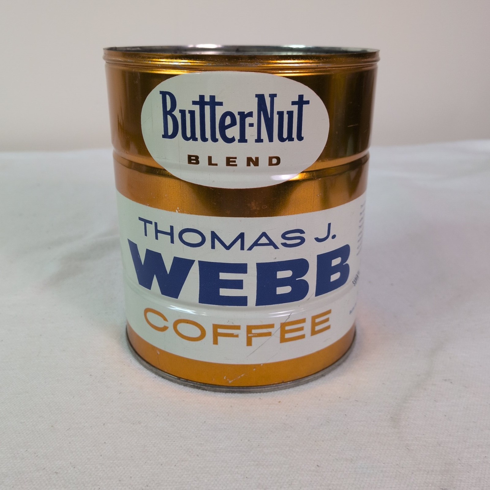Large Old Vintage BUTTERNUT THOMAS WEBB COFFEE TIN 2 Lb OMAHA NEBRASKA