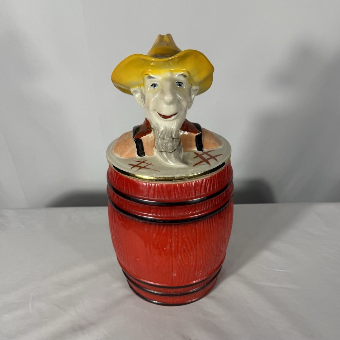 Vintage Cowboy TID-BIT Ceramic Cookie Jar Canister Red Barrel #387 Pat Pending