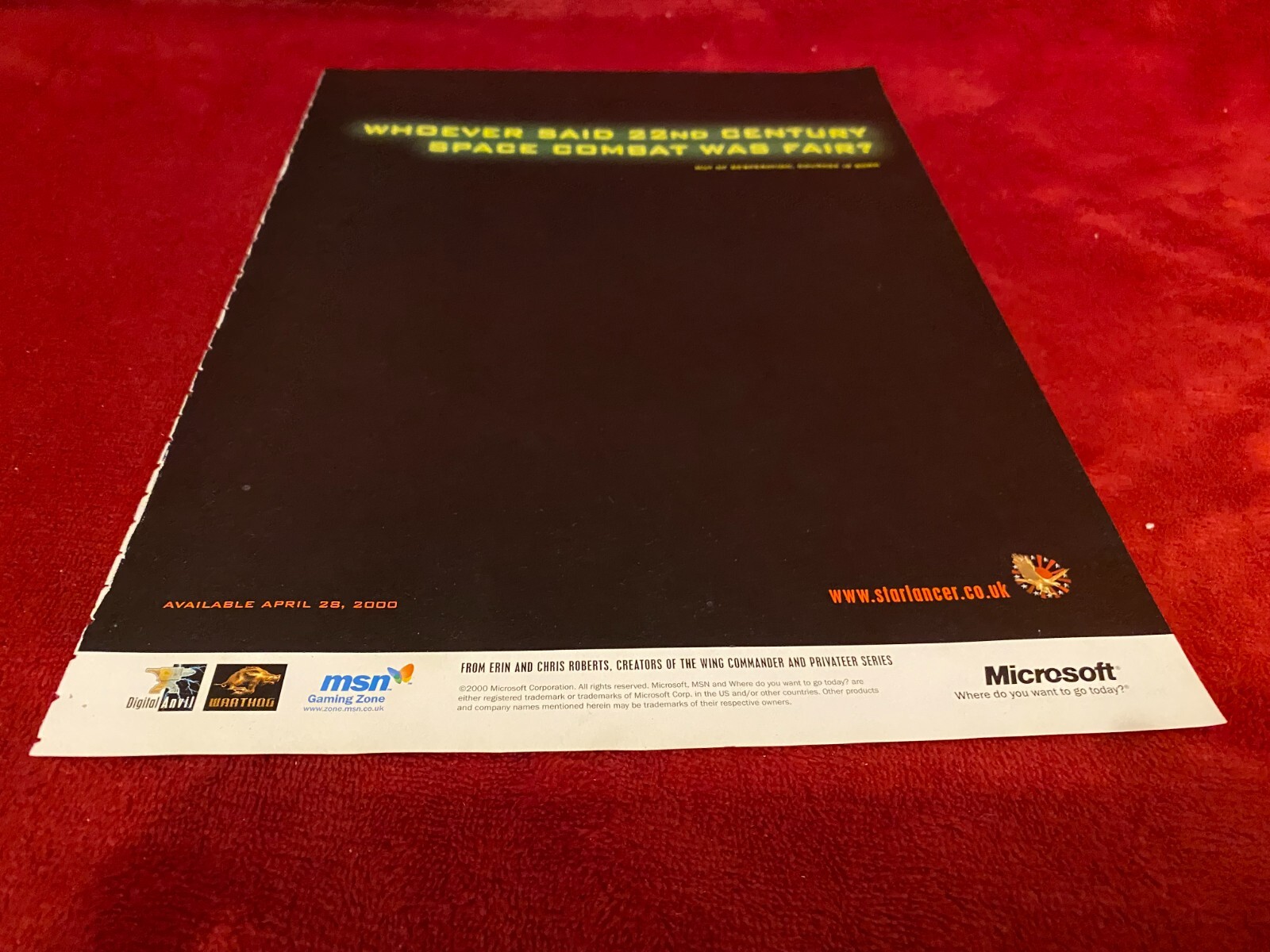 GAME6 GAME ADVERT 11X8 MICROSOFT STARLANCER : PC CD ROM