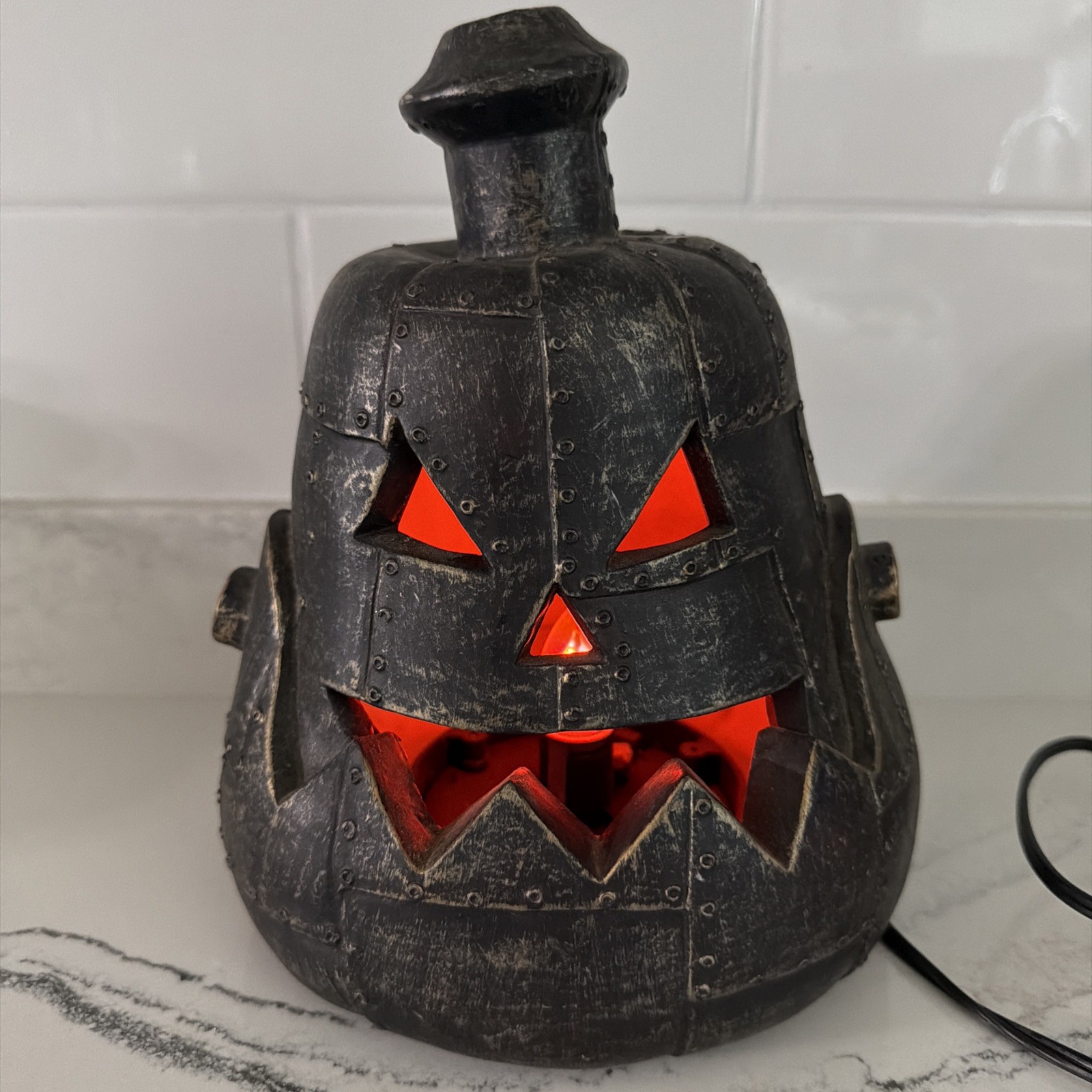 Steampunk Halloween Pumpkin Jack-O-Lantern Electric Light Plastic 9.5x 7.5”