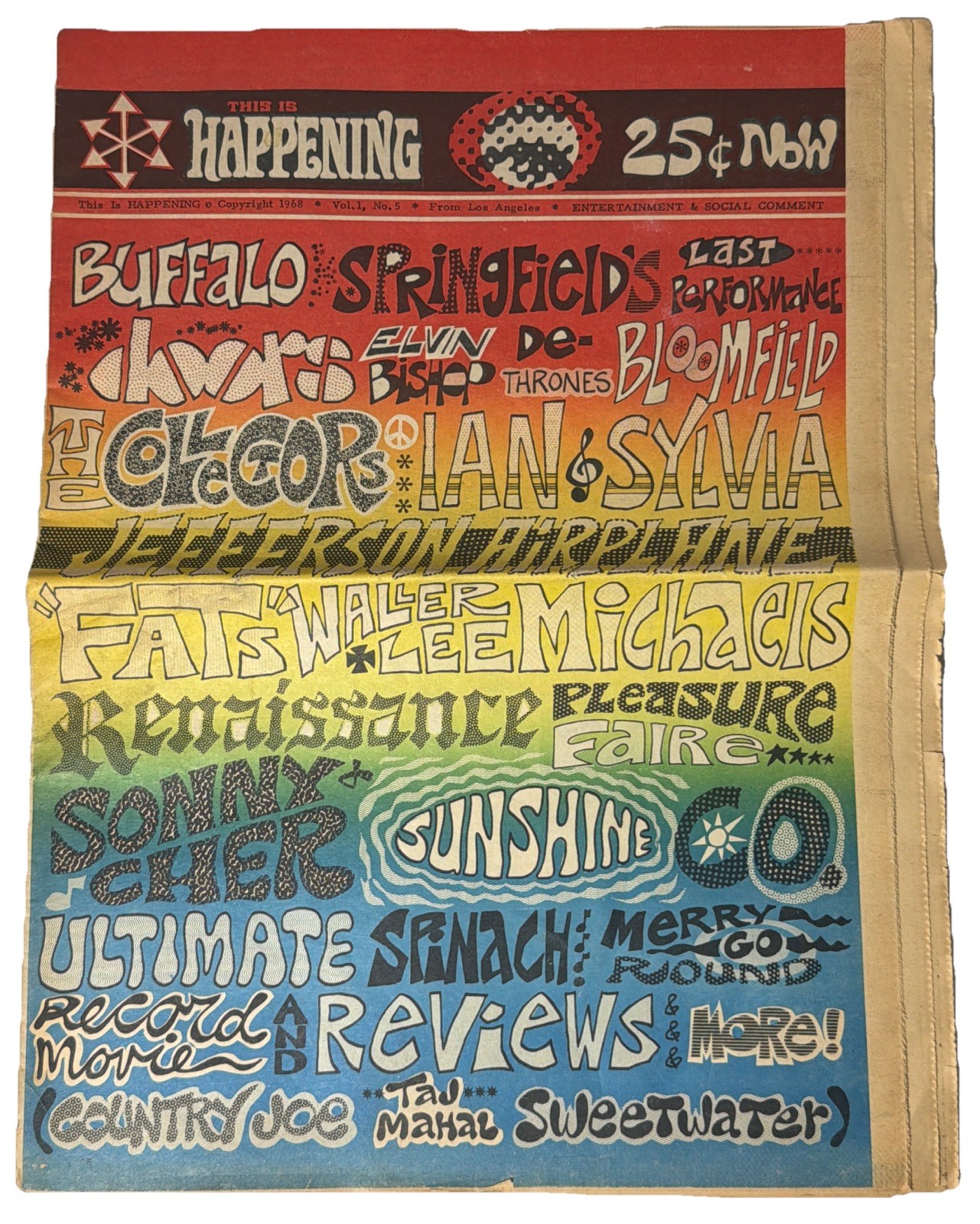 Vintage This Is Happening Newspaper 1968 Vol 1 No 5 Buffalo Springfield Doors