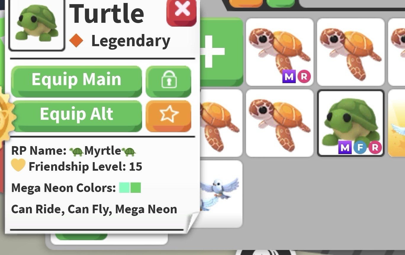 Adopt Me Turtle Legendary Mega Neon Can Ride Can Fly 