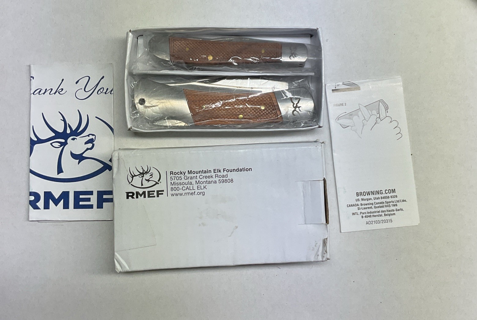 Browning Rocky Mountain Elk Foundation 2 Knife Set Folders Model 0449R RMEF