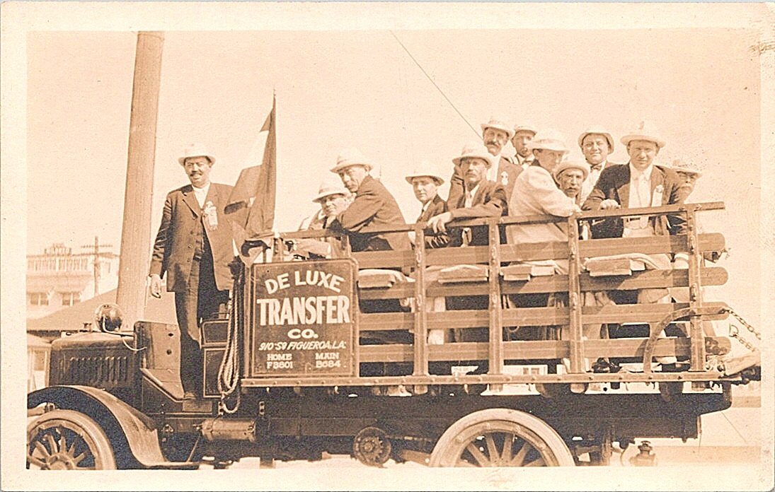 RPPC Los Angeles California DeLuxe Transfer Co. Truck Figueroa Street 1910s