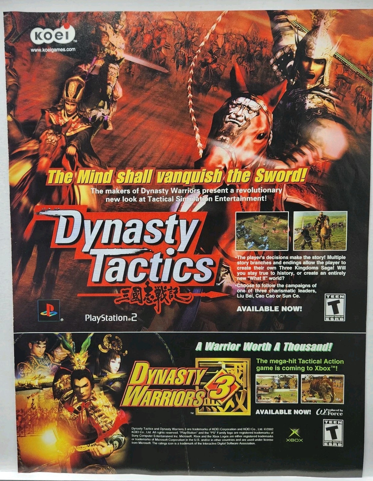 2002 Dynasty Tactics Warriors 3  Sony Playstation 2 PS2 XBOX Print Ad Promo Art