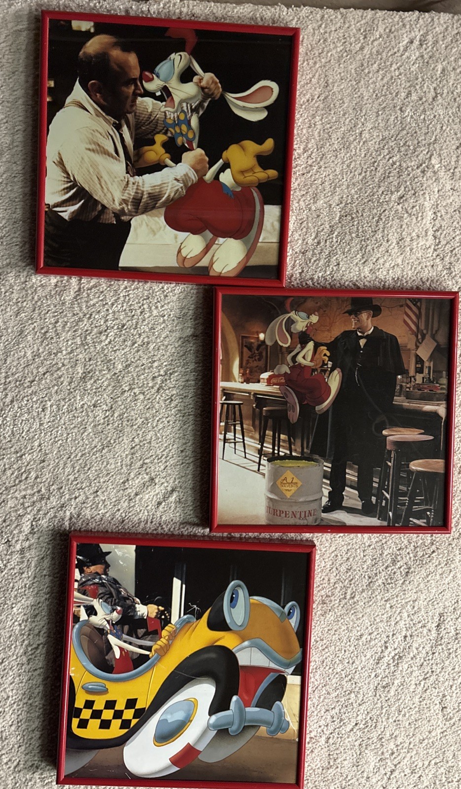 Who Framed Roger Rabbit Cartoon Framed Wall Art (Lot Of 3) 1988 12”X12”