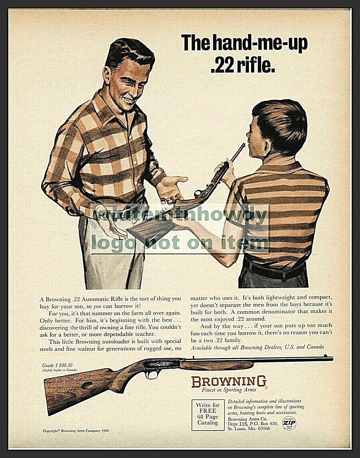 1968 BROWNING Grade I .22 Rifle Father Son AD Hunting Gun Advertising