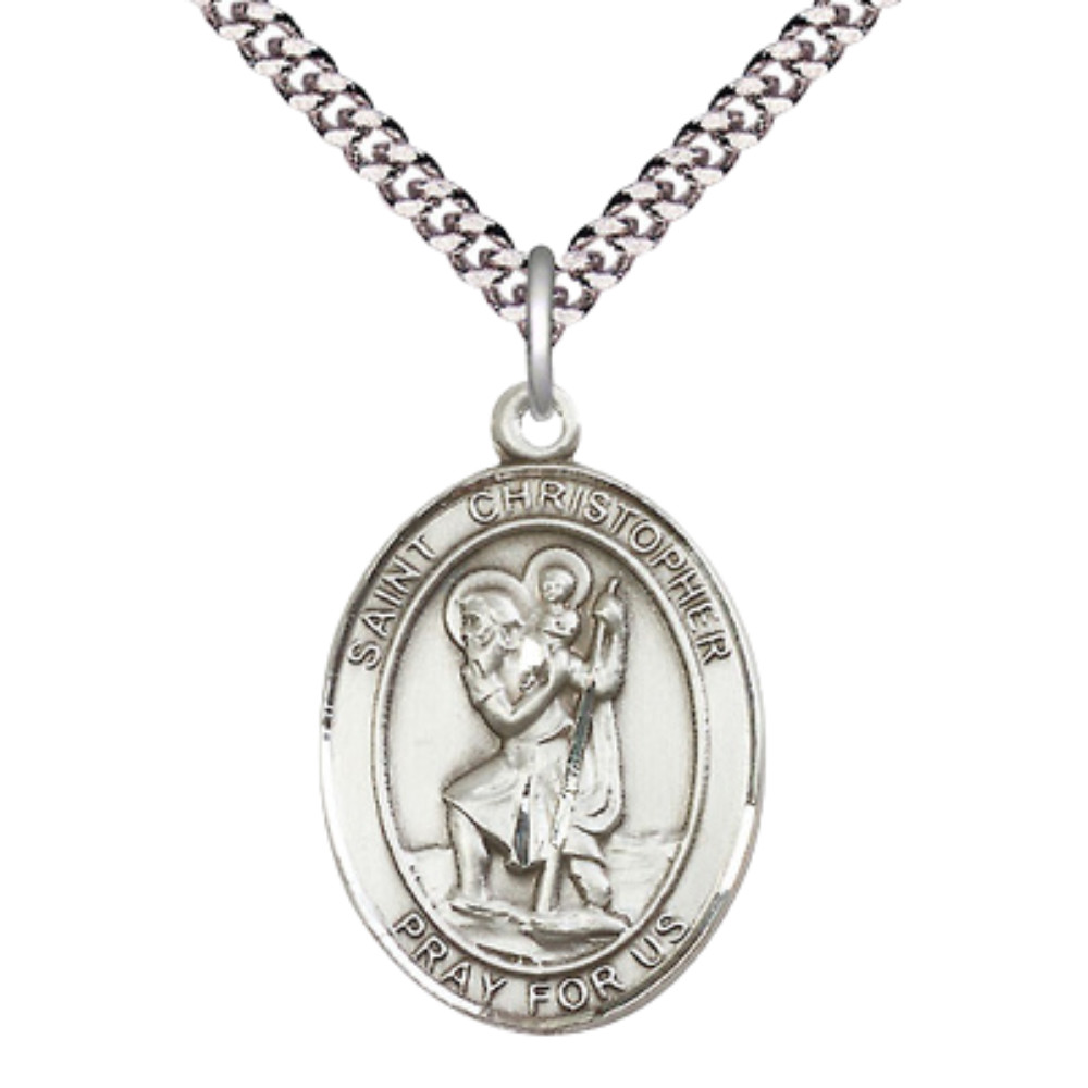 Pewter Saint Christopher Catholic Medal Pendant Necklace 24\