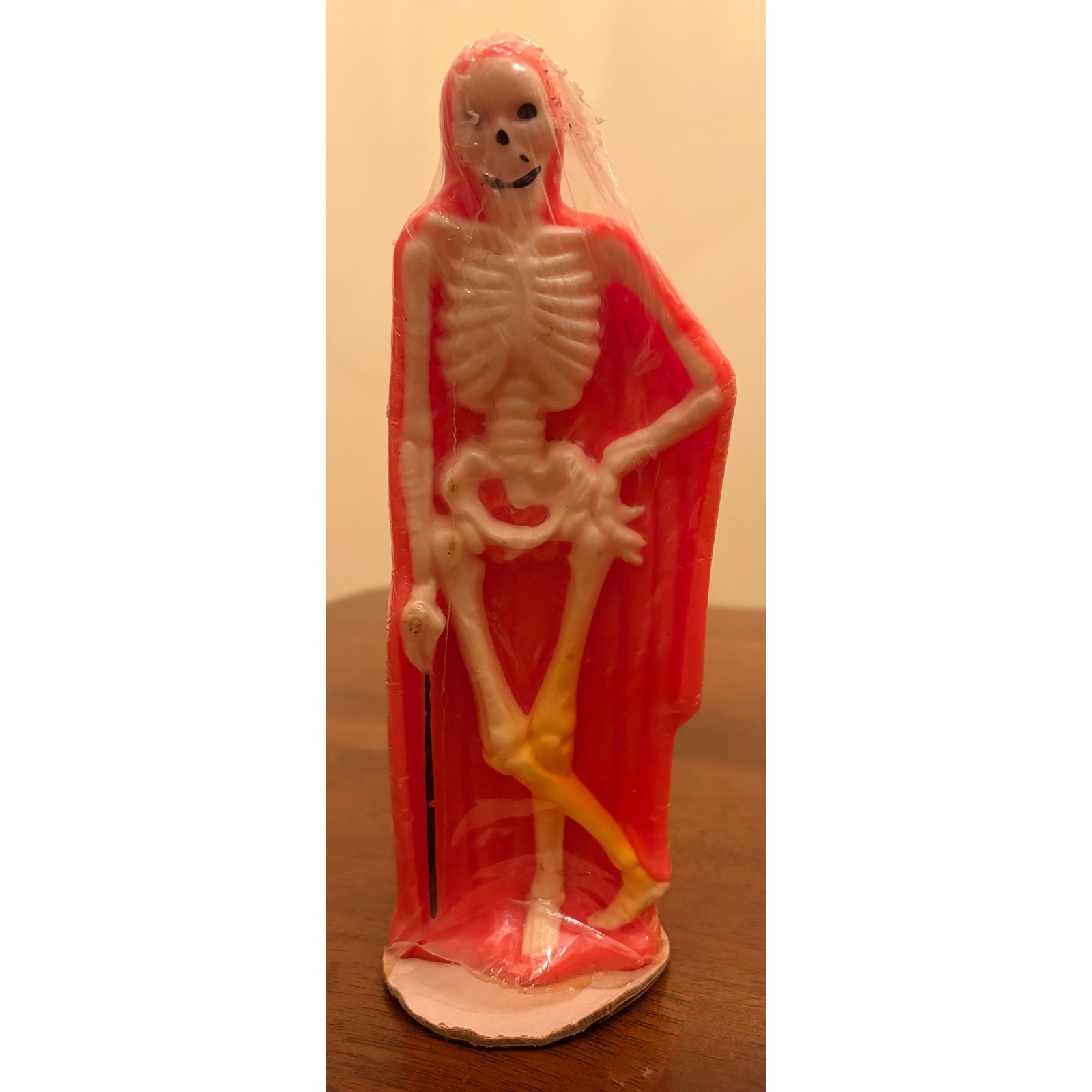 Vintage NIP Gurley Halloween Skeleton Candle in Orange Cloak Collectible