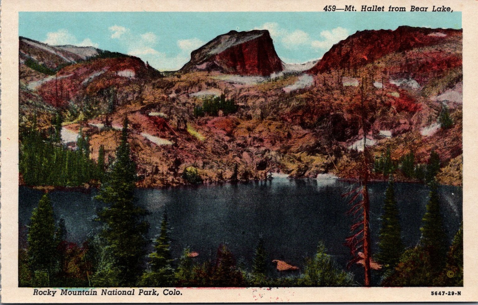 Vintage Mt. Hallet Bear Lake Postcard Rocky Mountain National Park CO