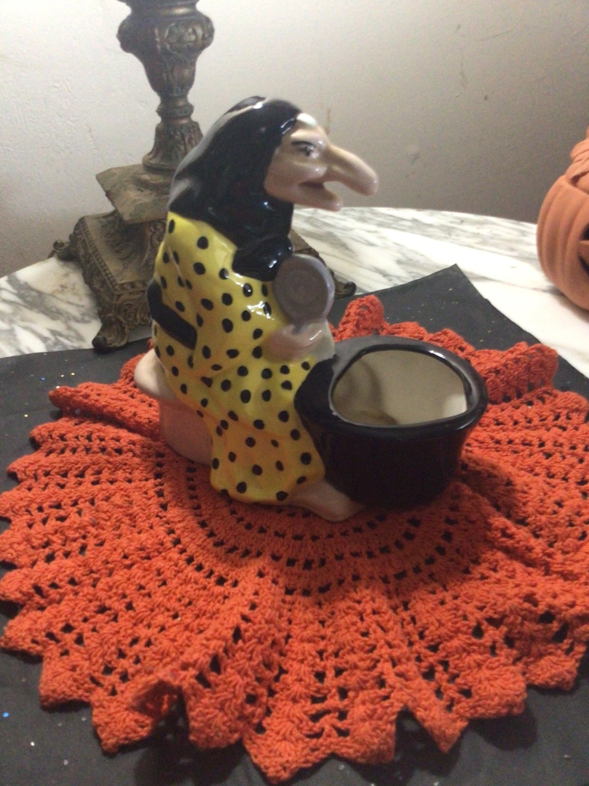 VTG. Halloween Witch & Pot~ Ceramic Candy Container~ MCM Large~ KITSCHY ~