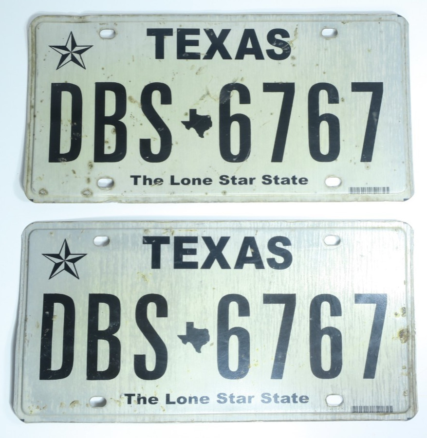 Texas License Plate Pair  - The Lone Star State Matching Set TX Tags DBS-6767