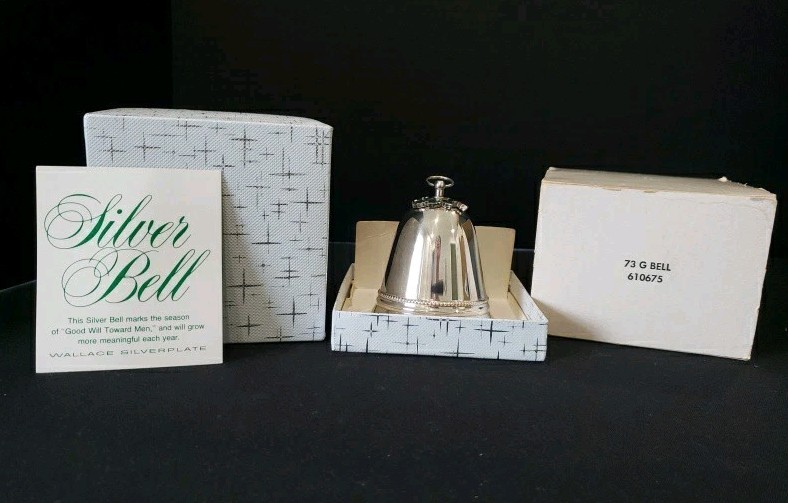 1973 Wallace Silversmiths Christmas Bell Ornament With Poinsettias
