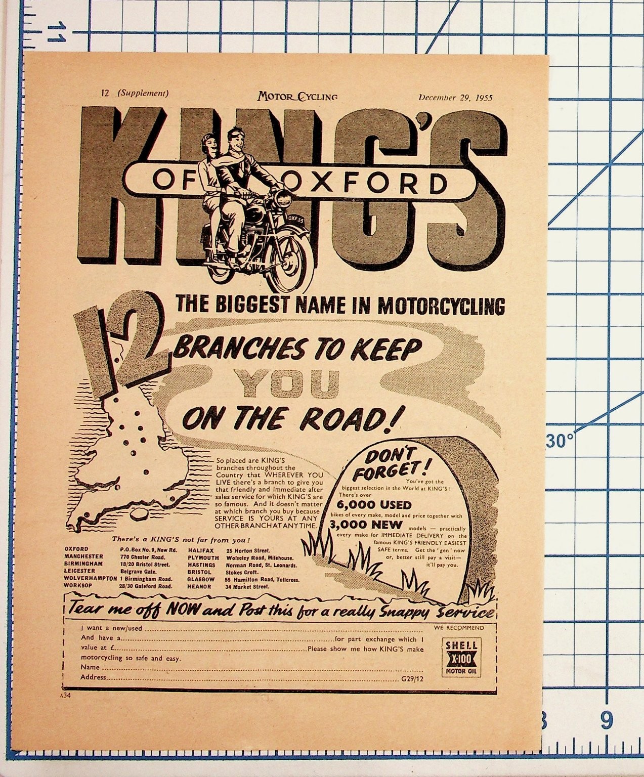 1955 King\'s of Oxford Motorcycle Dealer Ad UK Vintage Motor Cycling Ephemera