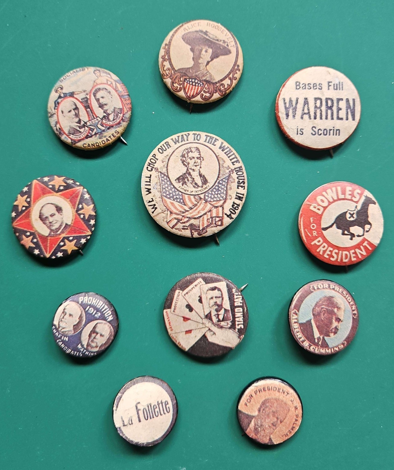 Vintage Political Campaign Pinback Button Lot 11pc Roosevelt Debs Harding Palmer