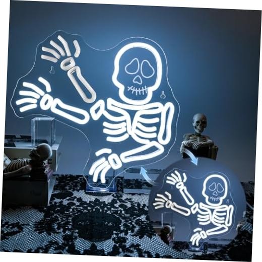 JURONG Waving Skeleton Skull Neon Signs for Wall Colorful-White HAND SKULL