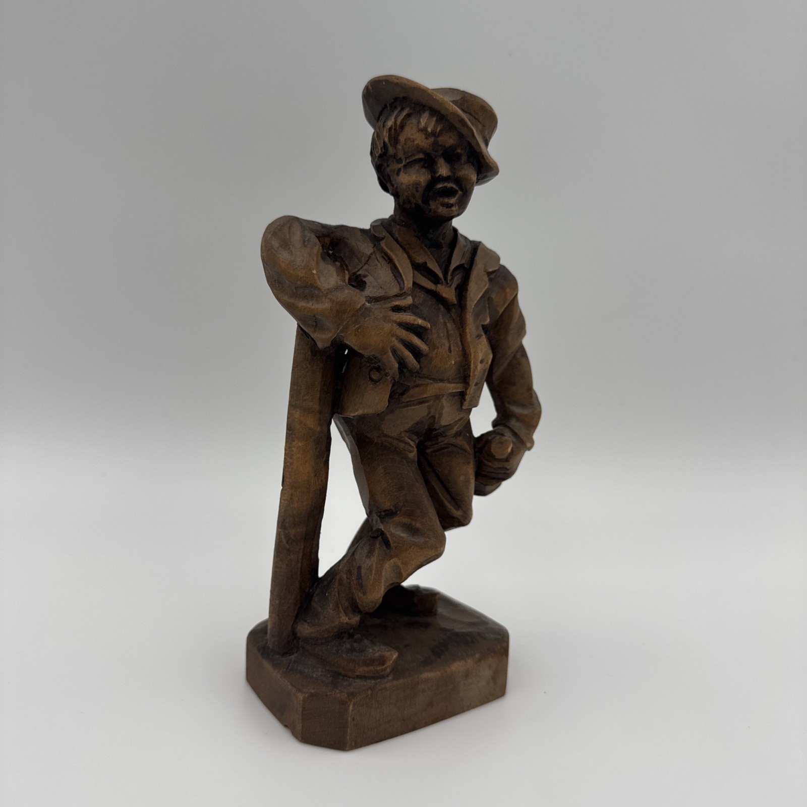 Vintage Black Forest Hand-Carved Wood Cheerful Drunk Man Figurine