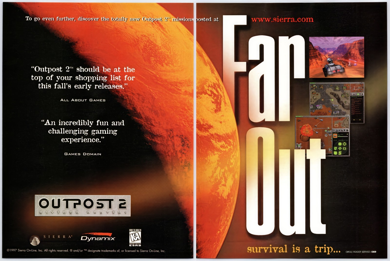 Outpost 2 - PC Game - Vintage Original Print Ad/Poster - Sierra Promo Art 1997