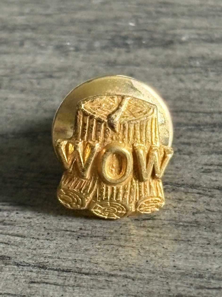 Vintage Woodmen of the World WOW Gold Tone Tie Tack Lapel Pin Fraternal