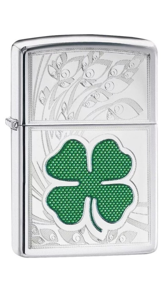 Zippo Windproof 4 Leaf Clover Lighter, Green Shamrock, 24699, New In Box