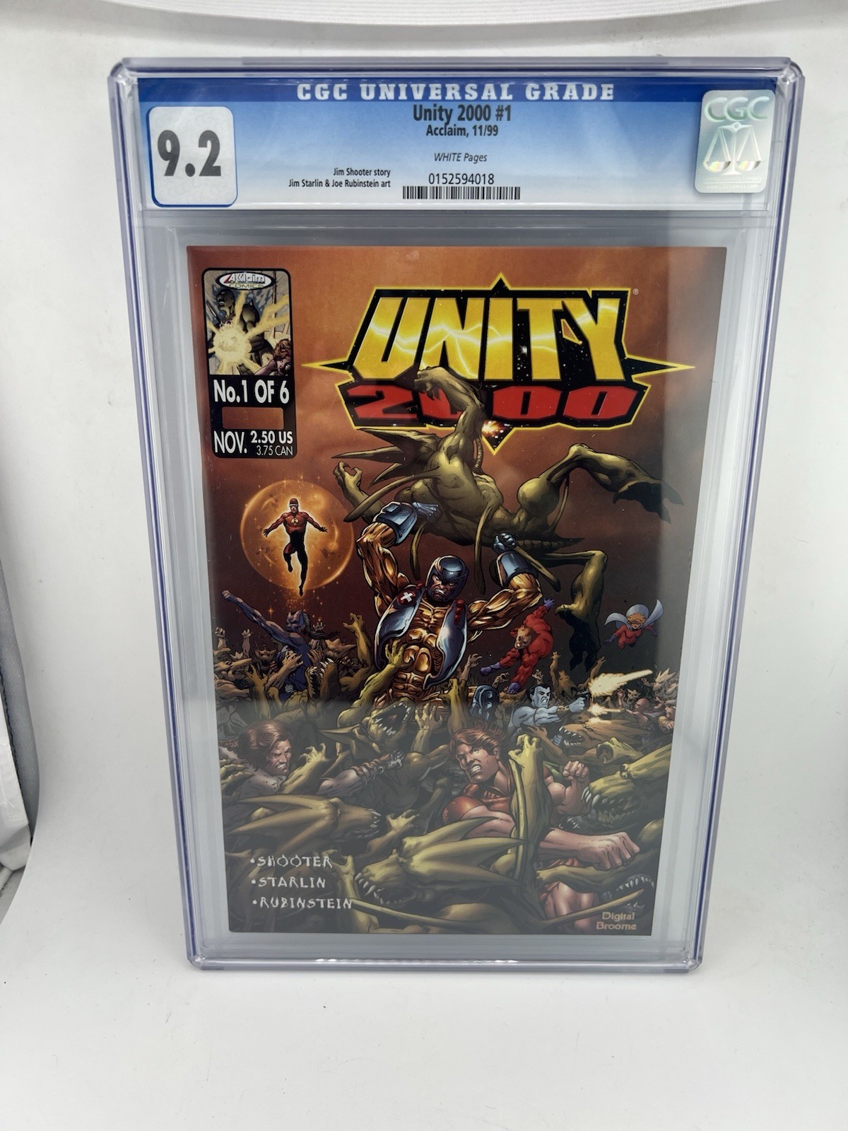 Unity 2000 #1 CGC 9.2 White Pages 1999 Valiant Acclaim Magnus X-O Bloodshot