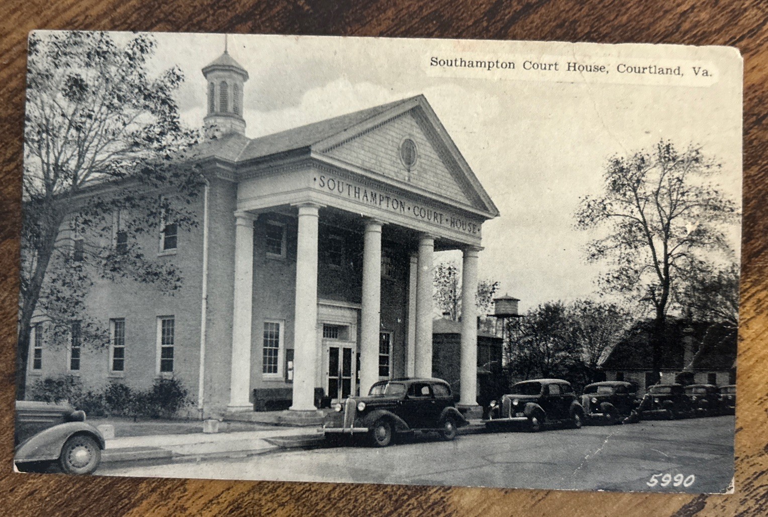 Antique RPPC Postcard Southampton Court House, Courtland, Virginia - Old Cars