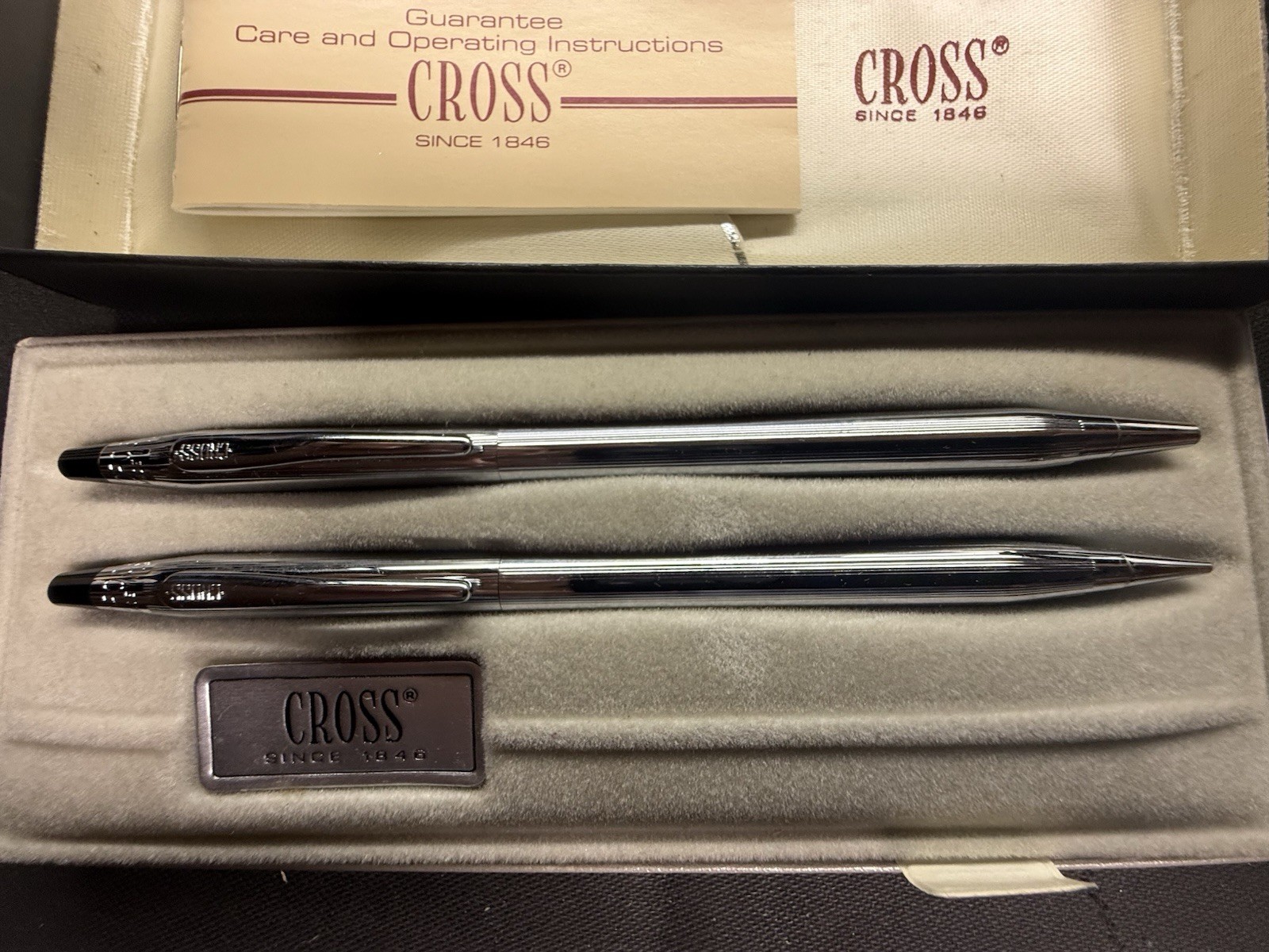 Cross 3501 Lustrous Chrome Ball Pen & Pencil Set w/ Box, vintage c. 1986-1987