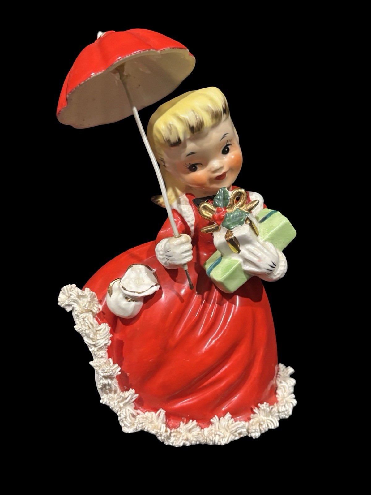 Vtg 1956 NAPCO Christmas Holiday Shopper With Parasol Spaghetti Dress Japan RARE
