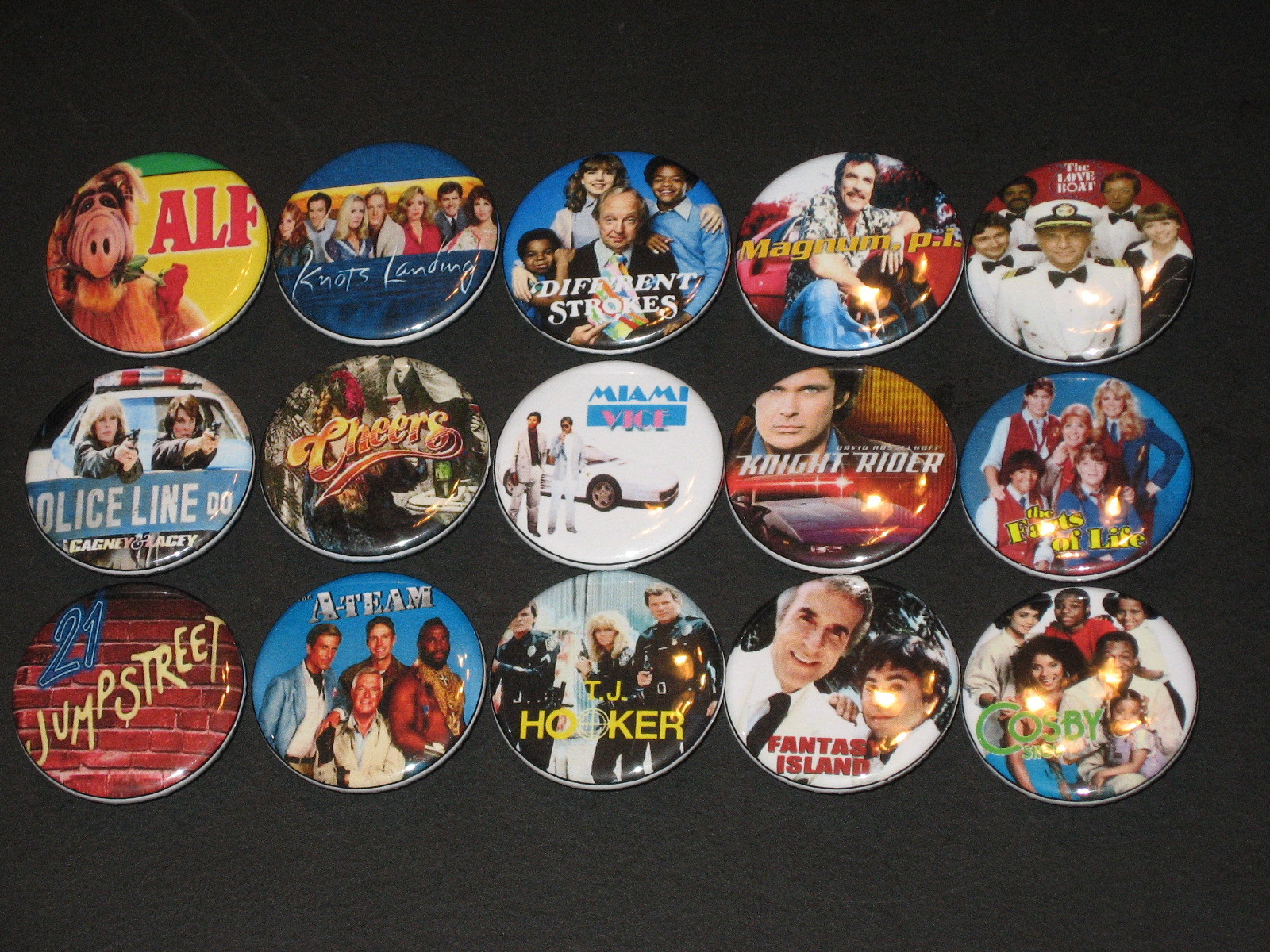 80's TV Shows Buttons/ Pins Set Of 15