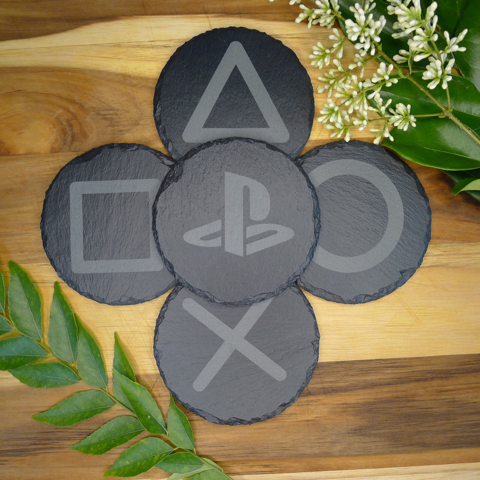 PlayStation Slate Coaster Set Gaming Decor PS5 Inspired Brand New Laser Engraved