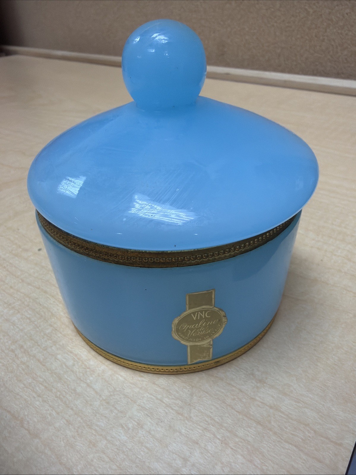 19th Century Opaline De Venise Murano Turquoise Vanity Lidded Jar