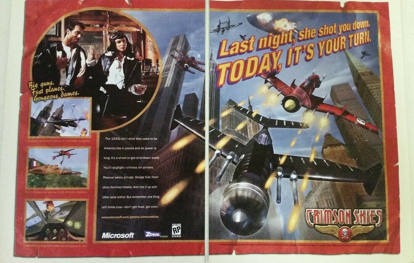 2000 CRIMSON SKIES 2-Page vintage Video Game PRINT AD PC great artwork