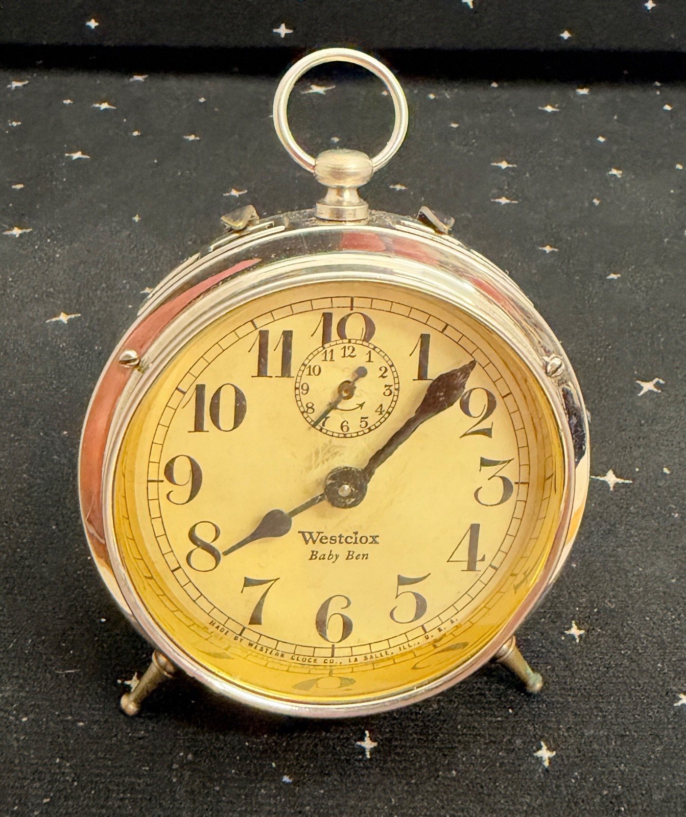 Vintage Westclox Baby Ben Style 1 Wind-Up Alarm Clock Nickel-Plate Works 1920\'s