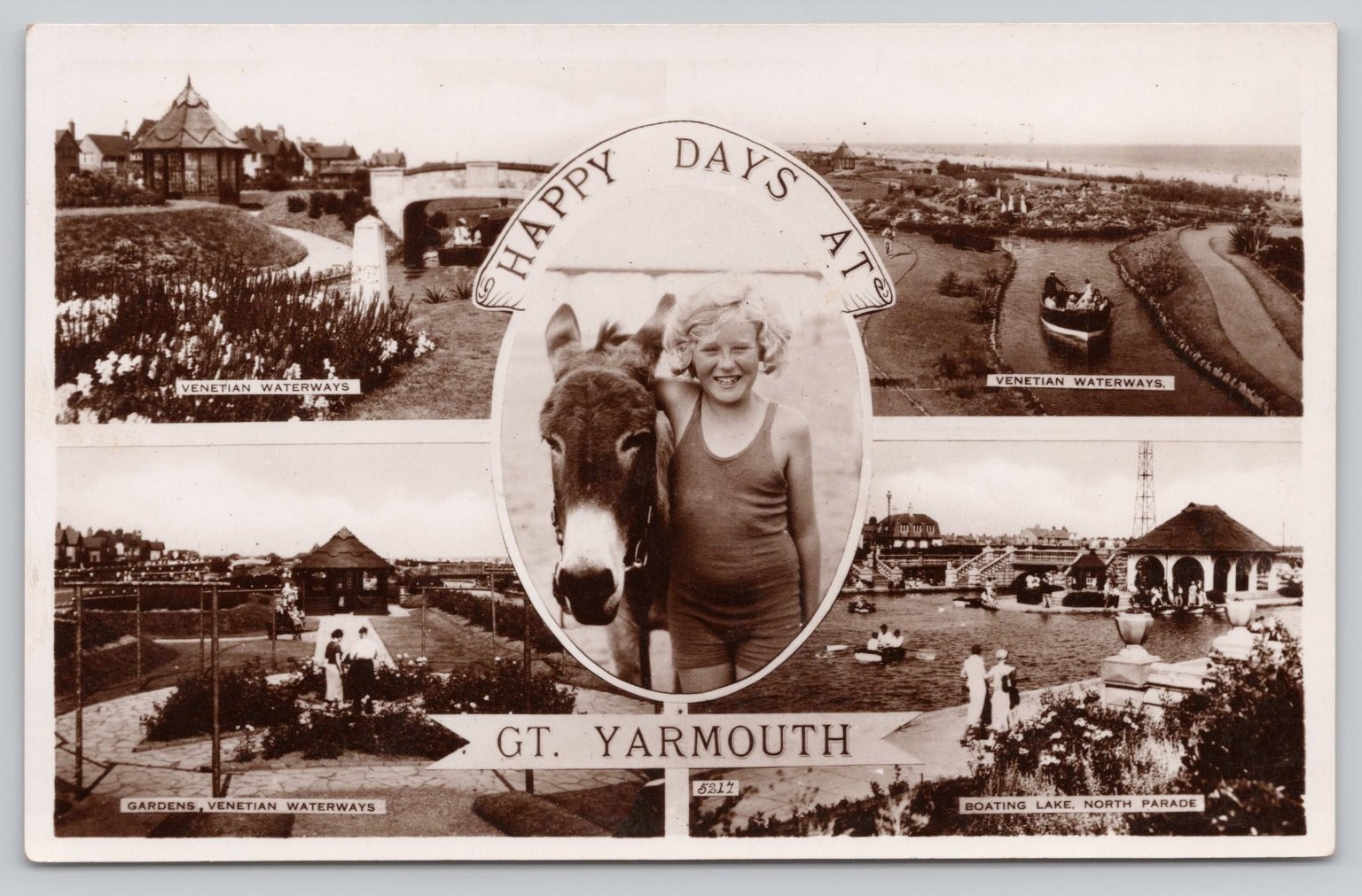Gt. Yarmouth Venetian Waterways Boating Lake Real Photo Postcard RPPC