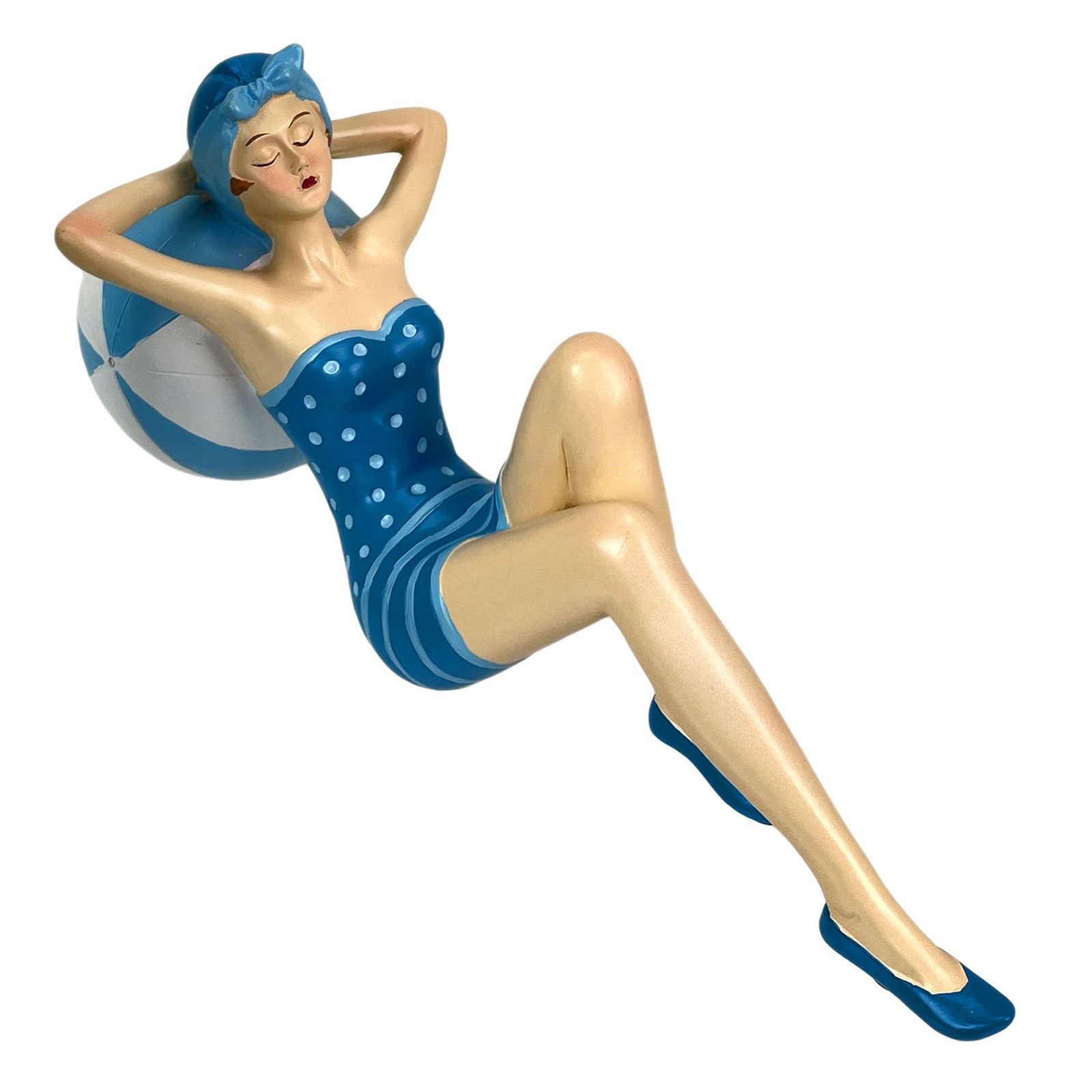 Beach Beauty Sunbathing Figurine on Beachball Coastal Shelf Decor 12 inch