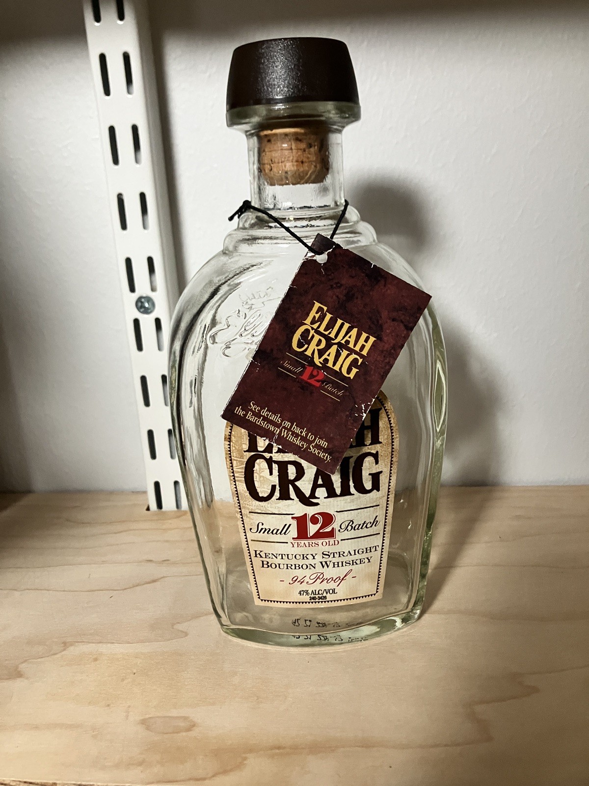 Rare Elijah Craig  12 year Small Batch with topper and tag Empty Bottle