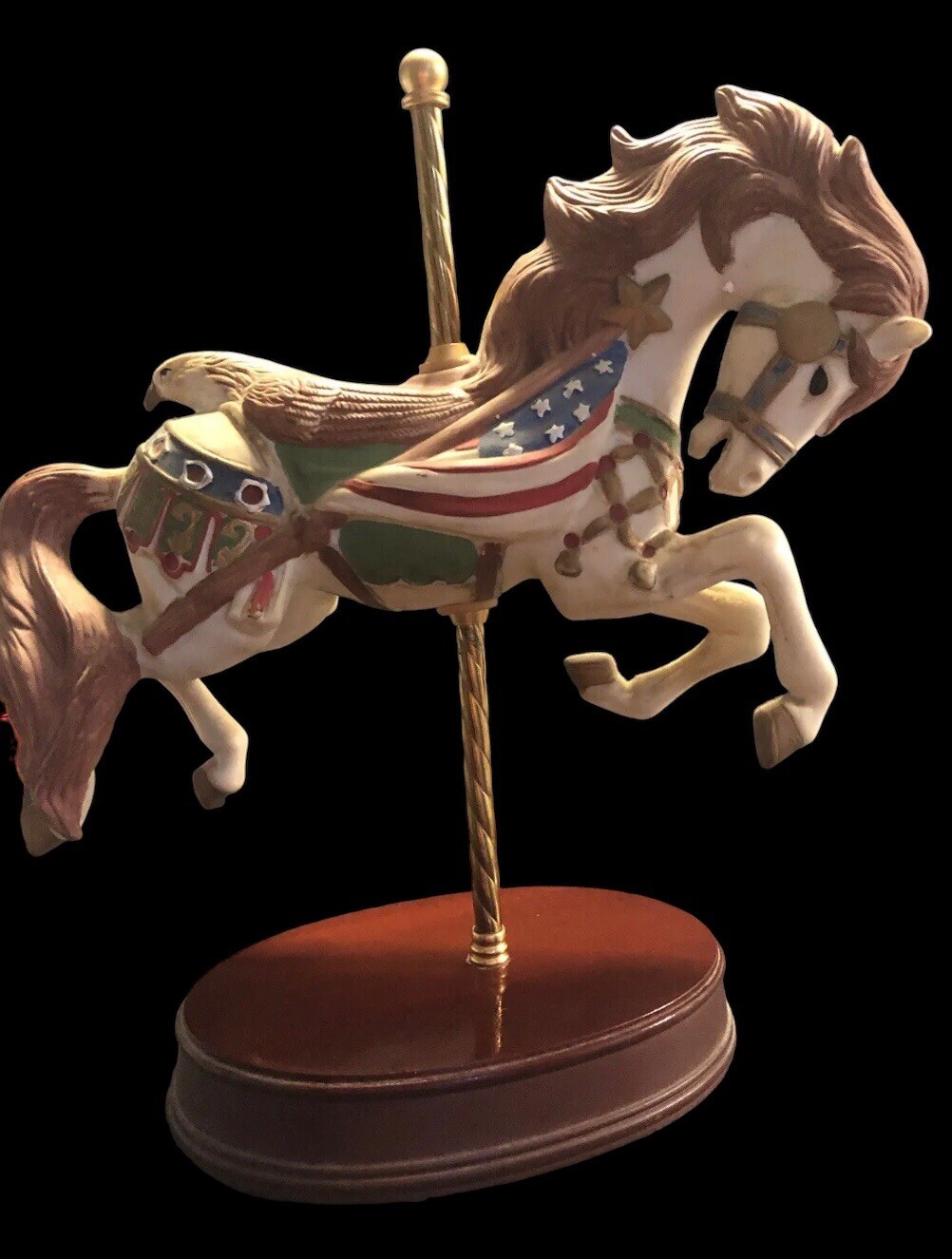 VTG Carousel Horse Patriotic Musical Porcelain Figurine USA Flag Eagle 