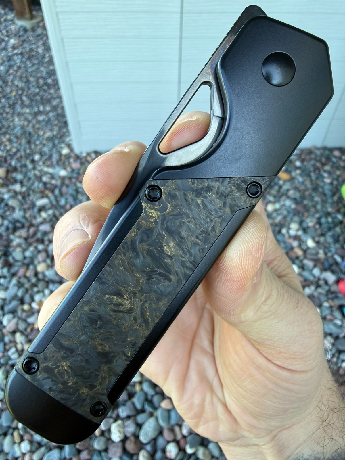Kizer Militaw Black Titanium & Gold Dark Matter Fat Carbon Mirror Polished S45V