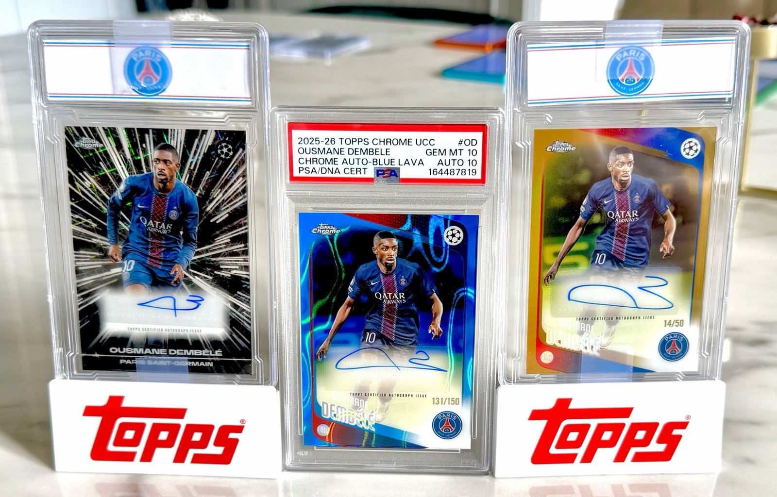 Ousmane Dembele 3 Card AUTO LOT PSA 10/10 /50 /150 Topps Chrome PSG